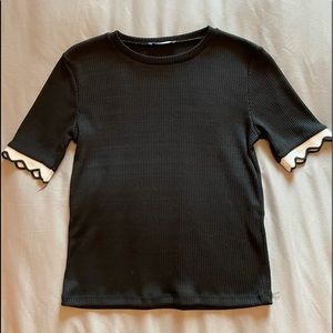 Zara Ribbed Top with Scalloped Trim